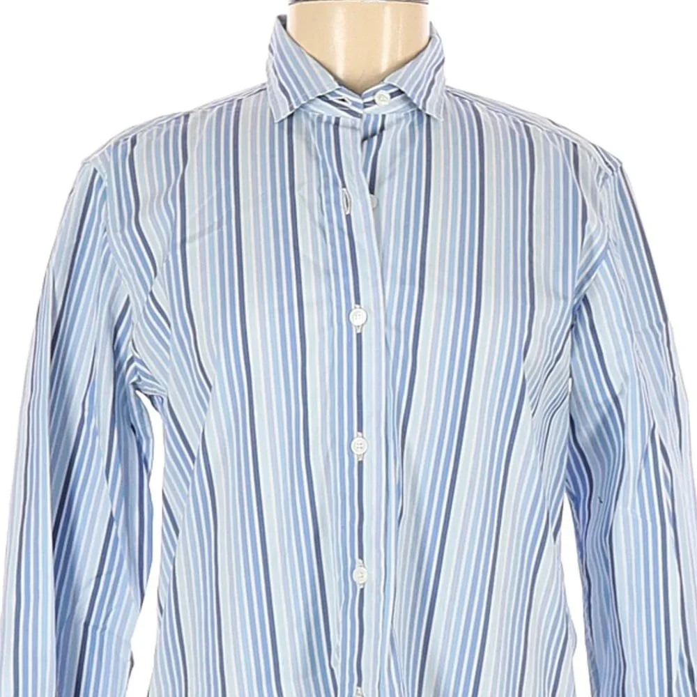 GUY ROVER Shades of Blue Striped Cotton Blend Shirt Size 40 (US 8) Made in Italy - Picture 3 of 4